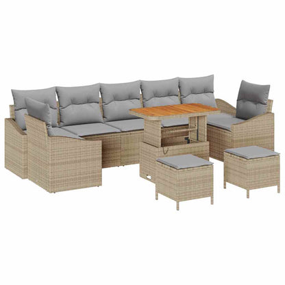 Set Divano da Giardino con cuscino 10 pcs Beige Poly Rattan