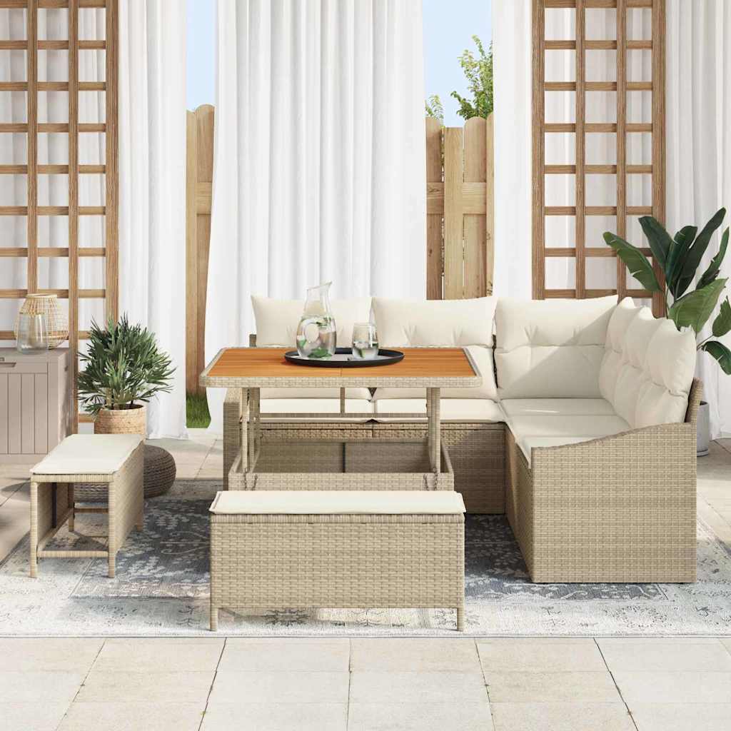 Set Divano da Giardino con cuscino 8 pcs Beige Poly Rattan
