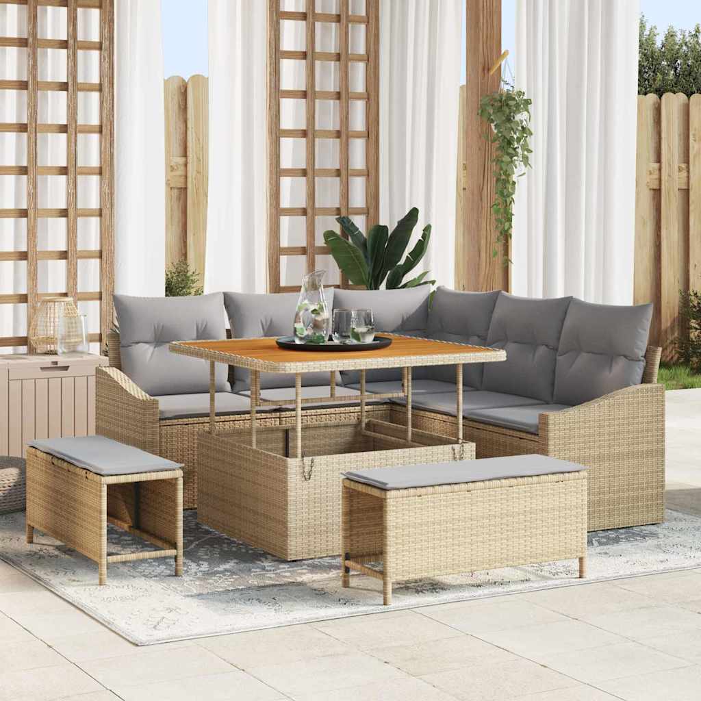 Set Divano da Giardino con cuscino 8 pcs Beige Poly Rattan