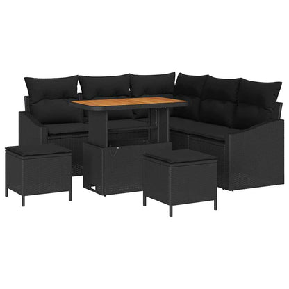 Set Divano da Giardino con cuscino 8 pcs Nero Poly Rattan