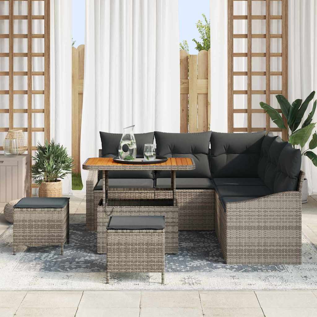 Set Divano da Giardino con cuscino 8 pcs Grigio Poly Rattan