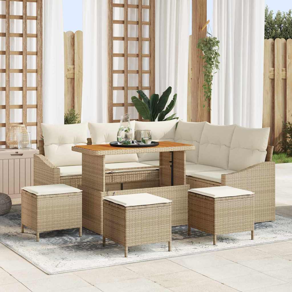 Set Divano da Giardino con cuscino 9 pcs Beige Poly Rattan