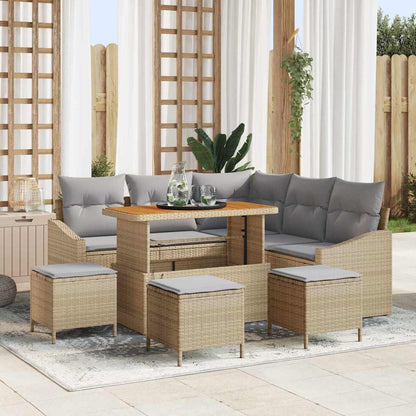 Set Divano da Giardino con cuscino 9 pcs Beige Poly Rattan