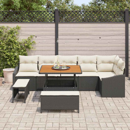 Set Divano da Giardino con cuscino 9 pcs Nero Poly Rattan