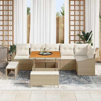Set Divano da Giardino con cuscino 9 pcs Beige Poly Rattan