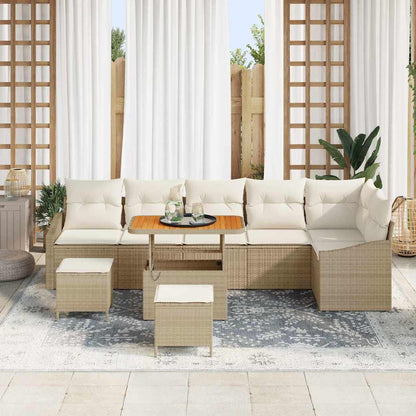 Set Divano da Giardino con cuscino 9 pcs Beige Poly Rattan