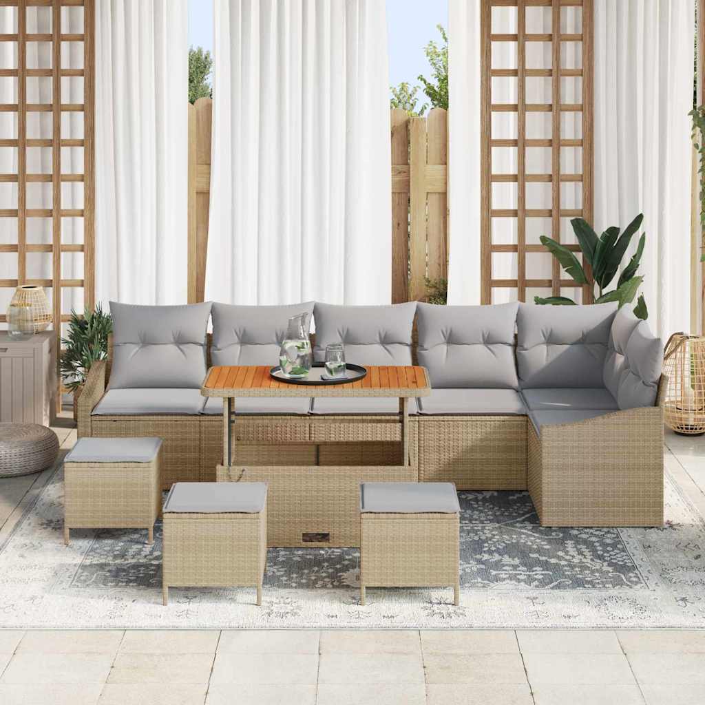 Set Divano da Giardino con cuscino 10 pcs Beige Poly Rattan