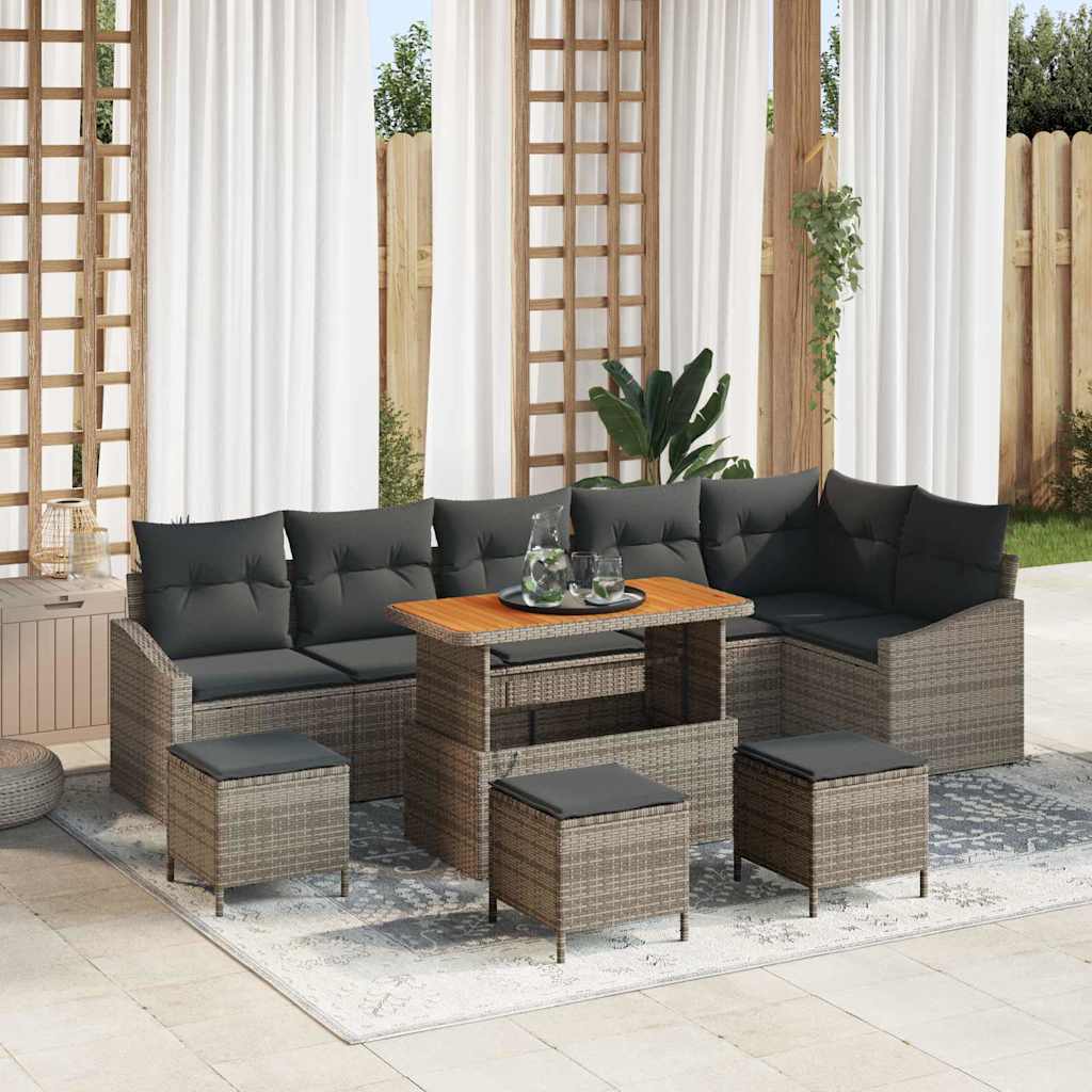 Set Divano da Giardino con cuscino 10 pcs Grigio Poly Rattan