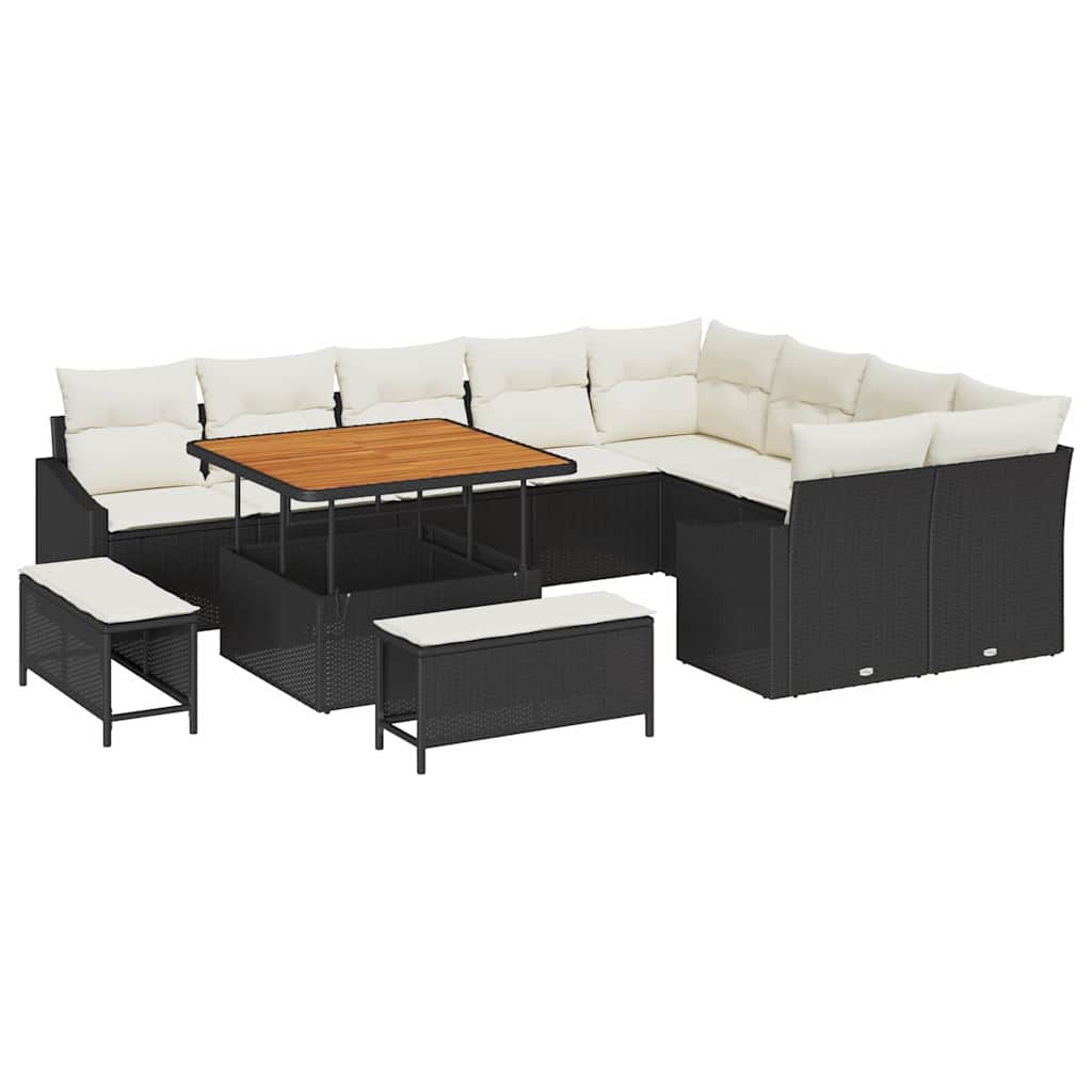 Set Divano da Giardino con cuscino 12 pcs Nero Poly Rattan