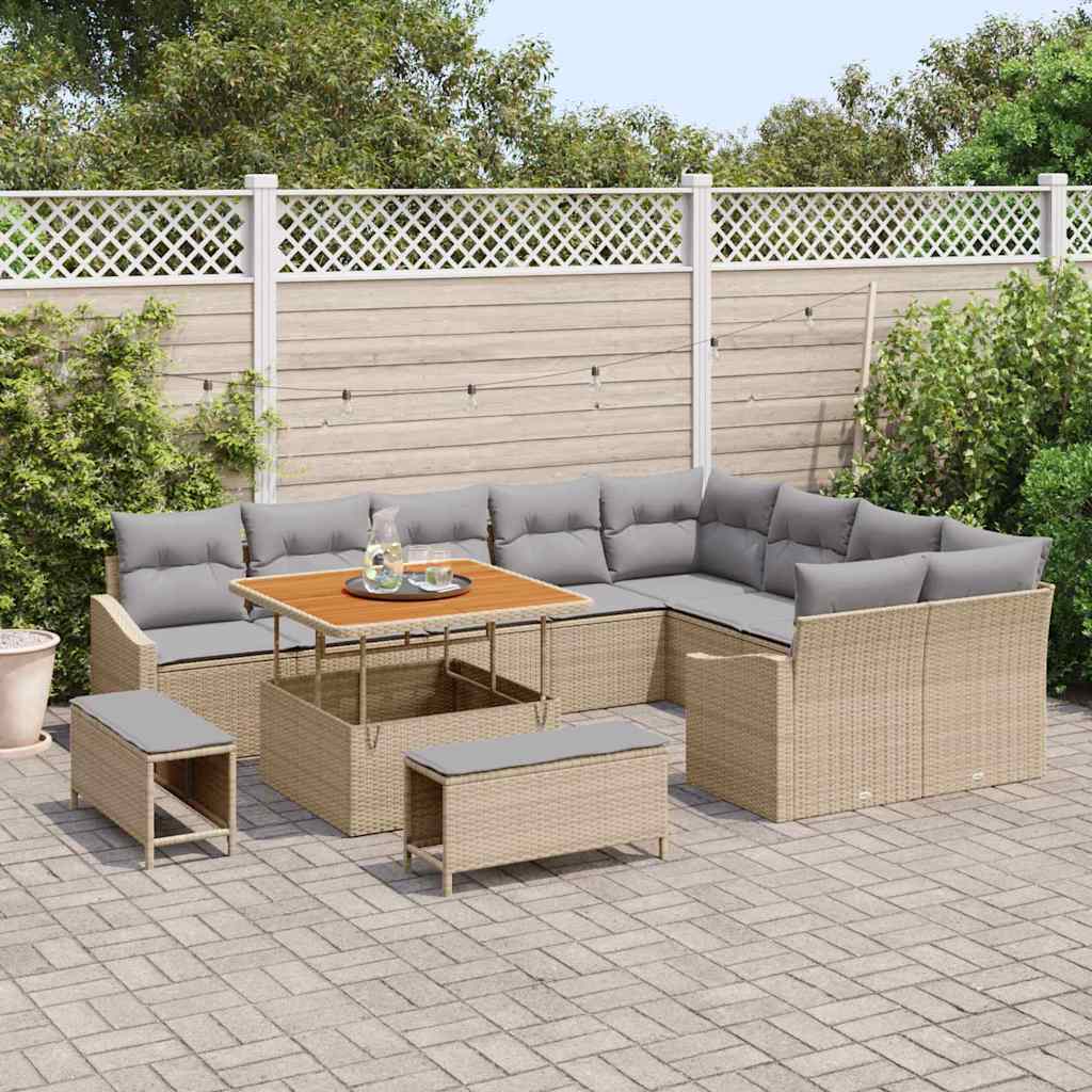 Set Divano da Giardino con cuscino 12 pcs Beige Poly Rattan