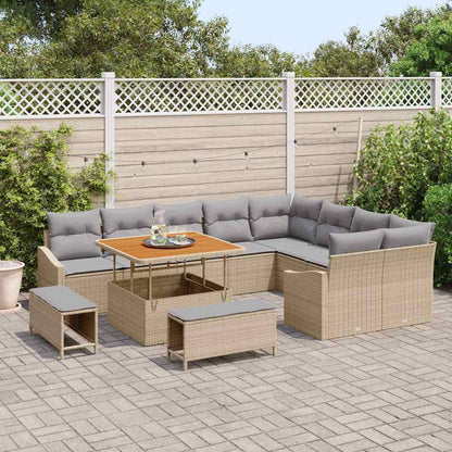 Set Divano da Giardino con cuscino 12 pcs Beige Poly Rattan