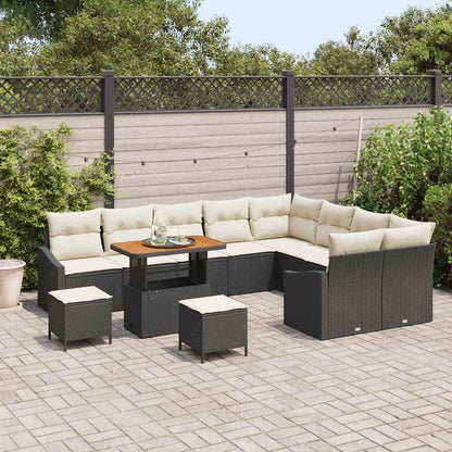 Set Divano da Giardino con cuscino 12 pcs Nero Poly Rattan