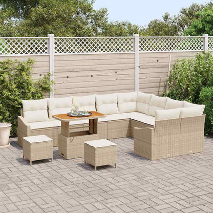 Set Divano da Giardino con cuscino 12 pcs Beige Poly Rattan