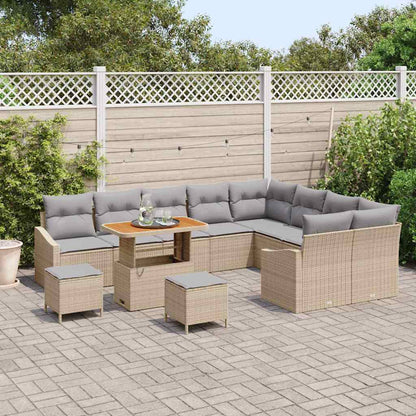 Set Divano da Giardino con cuscino 12 pcs Beige Poly Rattan