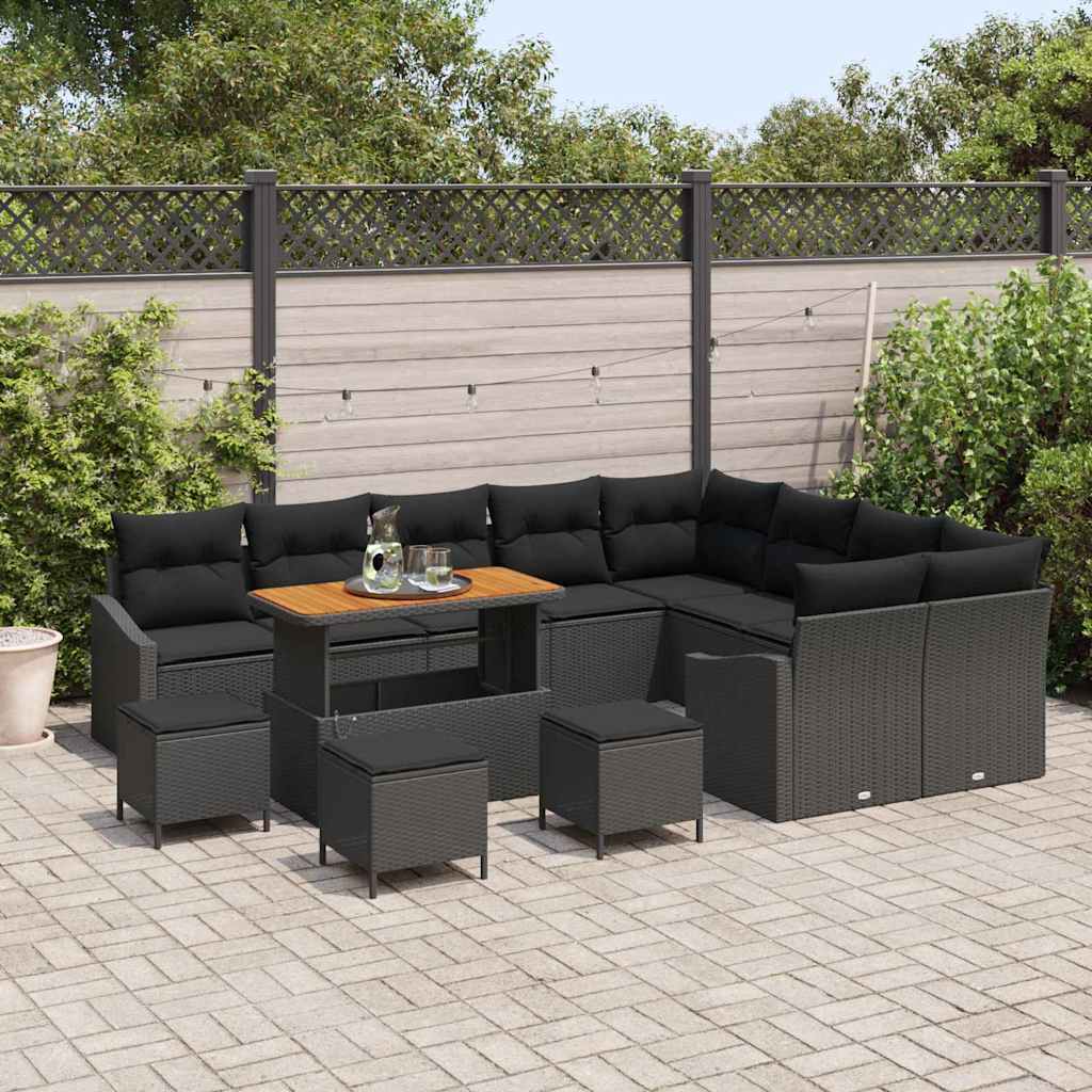 Set Divano da Giardino con cuscino 13 pcs Nero Poly Rattan