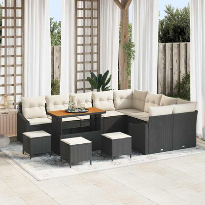 Set Divano da Giardino con cuscino 13 pcs Nero Poly Rattan
