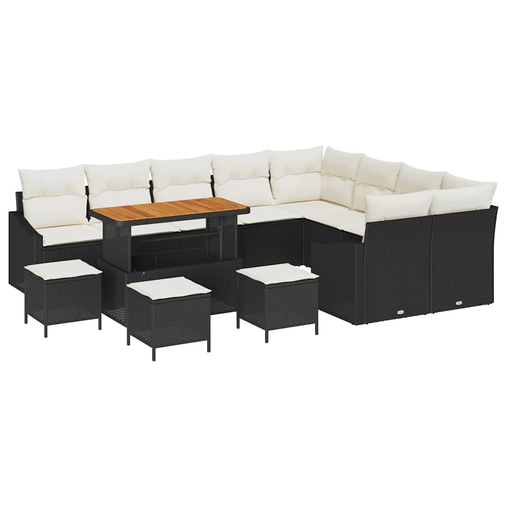 Set Divano da Giardino con cuscino 13 pcs Nero Poly Rattan