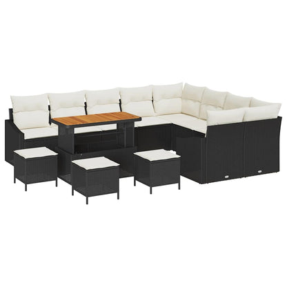 Set Divano da Giardino con cuscino 13 pcs Nero Poly Rattan