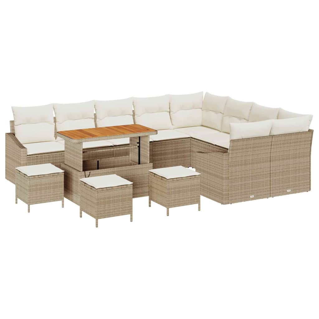 Set Divano da Giardino con cuscino 13 pcs Beige Poly Rattan