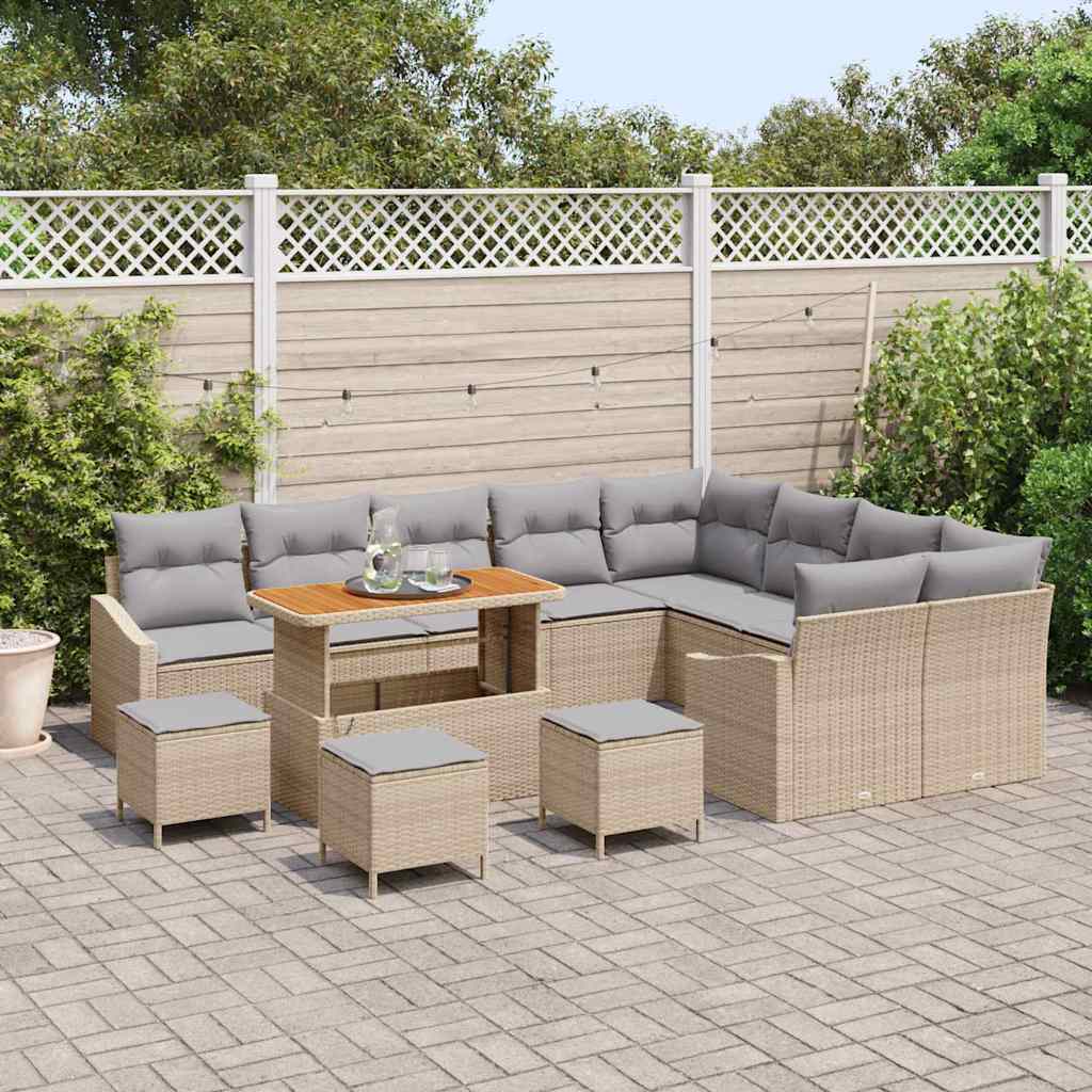 Set Divano da Giardino con cuscino 13 pcs Beige Poly Rattan