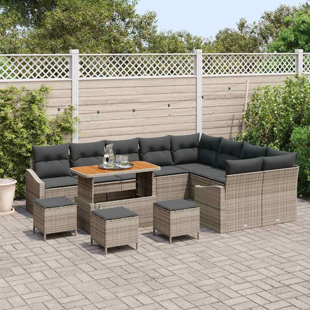 Set Divano da Giardino con cuscino 13 pcs Grigio Poly Rattan