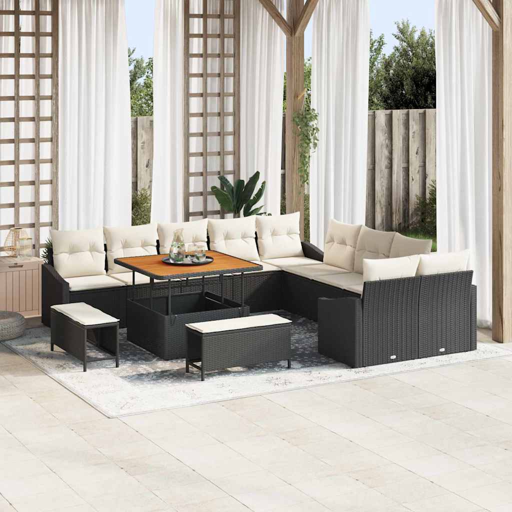 Set Divano da Giardino con cuscino 13 pcs Nero Poly Rattan