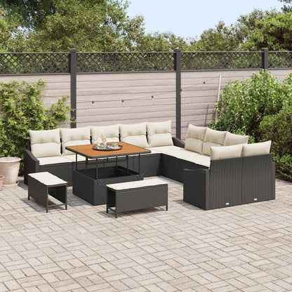 Set Divano da Giardino con cuscino 13 pcs Nero Poly Rattan