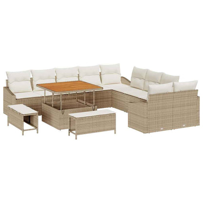 Set Divano da Giardino con cuscino 13 pcs Beige Poly Rattan