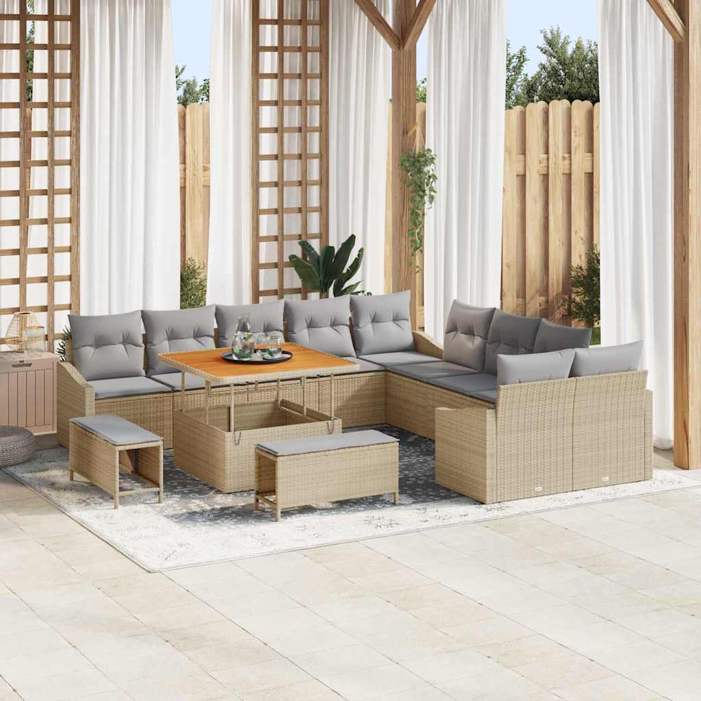 Set Divano da Giardino con cuscino 13 pcs Beige Poly Rattan