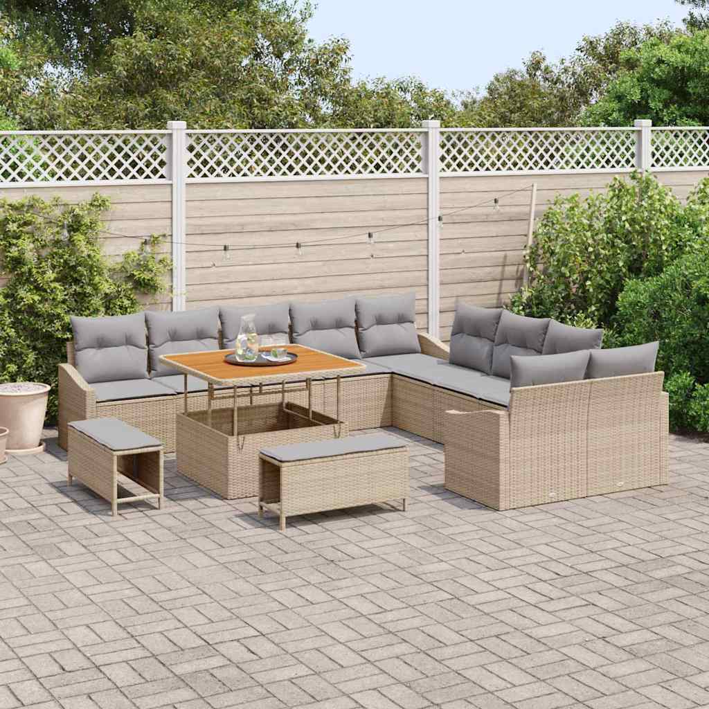 Set Divano da Giardino con cuscino 13 pcs Beige Poly Rattan