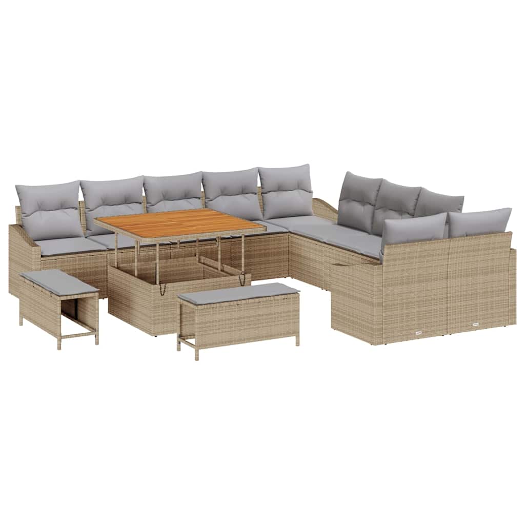 Set Divano da Giardino con cuscino 13 pcs Beige Poly Rattan