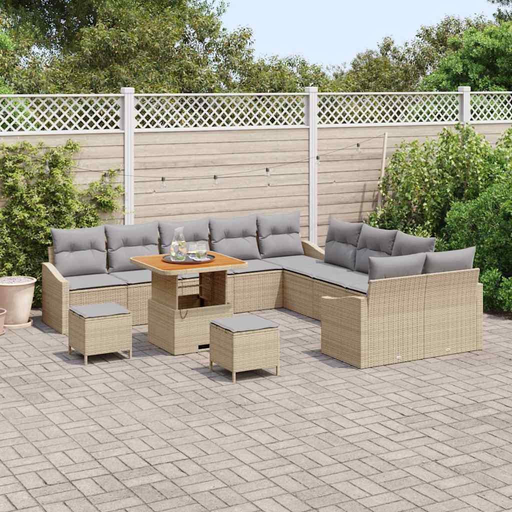 Set Divano da Giardino con cuscino 13 pcs Beige Poly Rattan