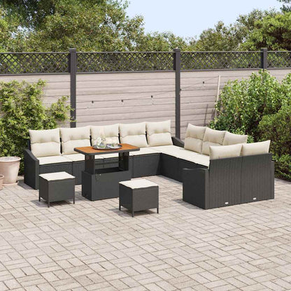 Set Divano da Giardino con cuscino 13 pcs Nero Poly Rattan