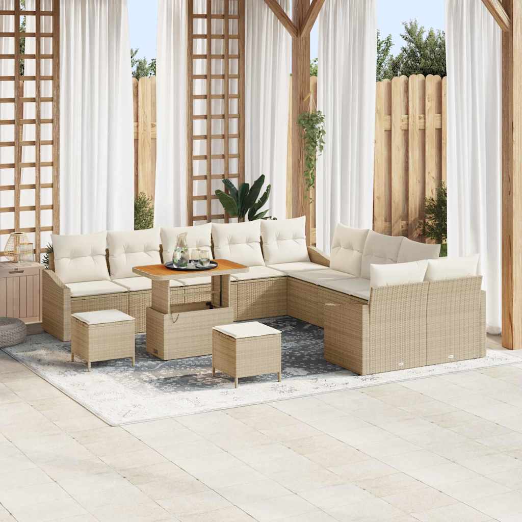 Set Divano da Giardino con cuscino 13 pcs Beige Poly Rattan