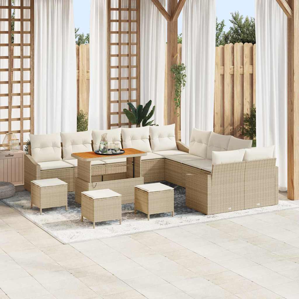 Set Divano da Giardino con cuscino 13 pcs Beige Poly Rattan