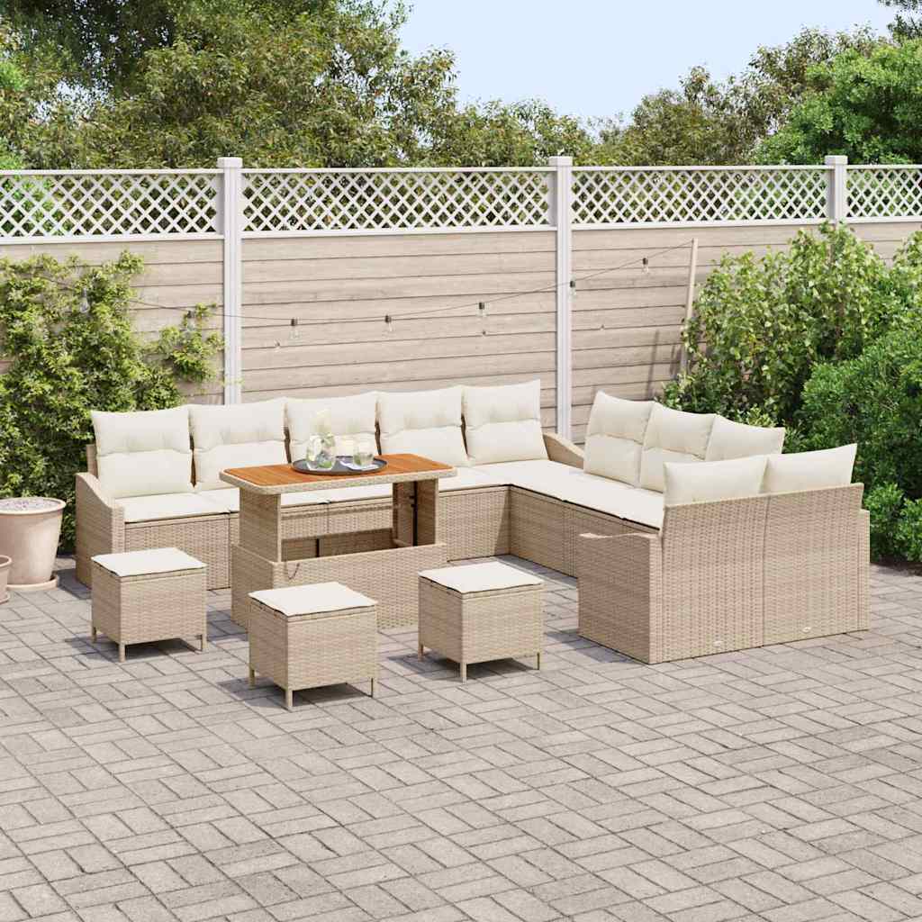 Set Divano da Giardino con cuscino 13 pcs Beige Poly Rattan