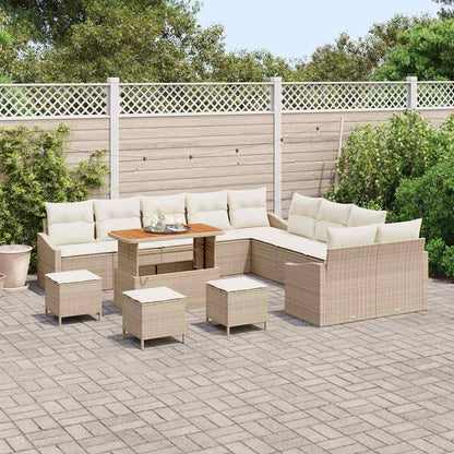 Set Divano da Giardino con cuscino 13 pcs Beige Poly Rattan