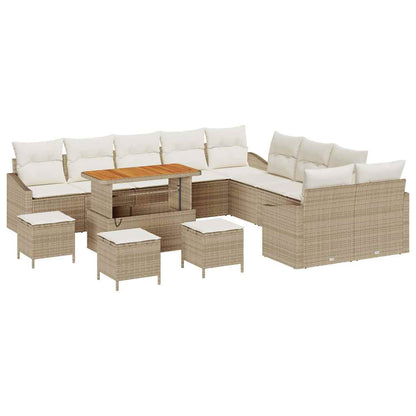 Set Divano da Giardino con cuscino 13 pcs Beige Poly Rattan