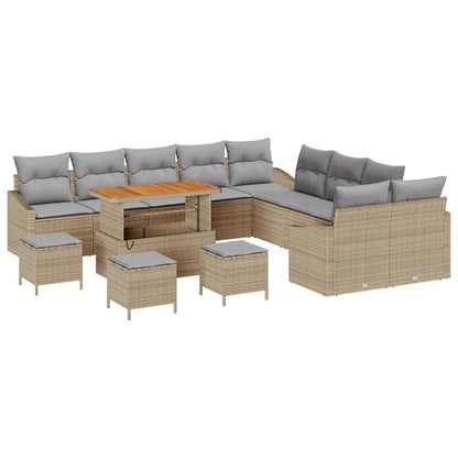 Set Divano da Giardino con cuscino 13 pcs Beige Poly Rattan