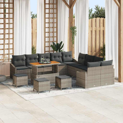 Set Divano da Giardino con cuscino 13 pcs Grigio Poly Rattan