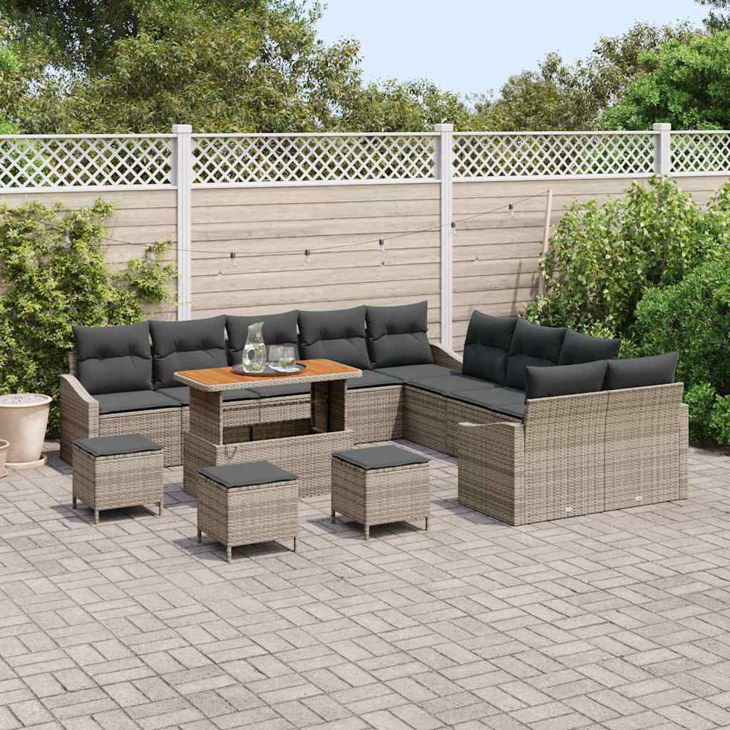 Set Divano da Giardino con cuscino 13 pcs Grigio Poly Rattan