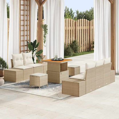 Set Divano da Giardino con cuscino 8 pcs Beige Poly Rattan