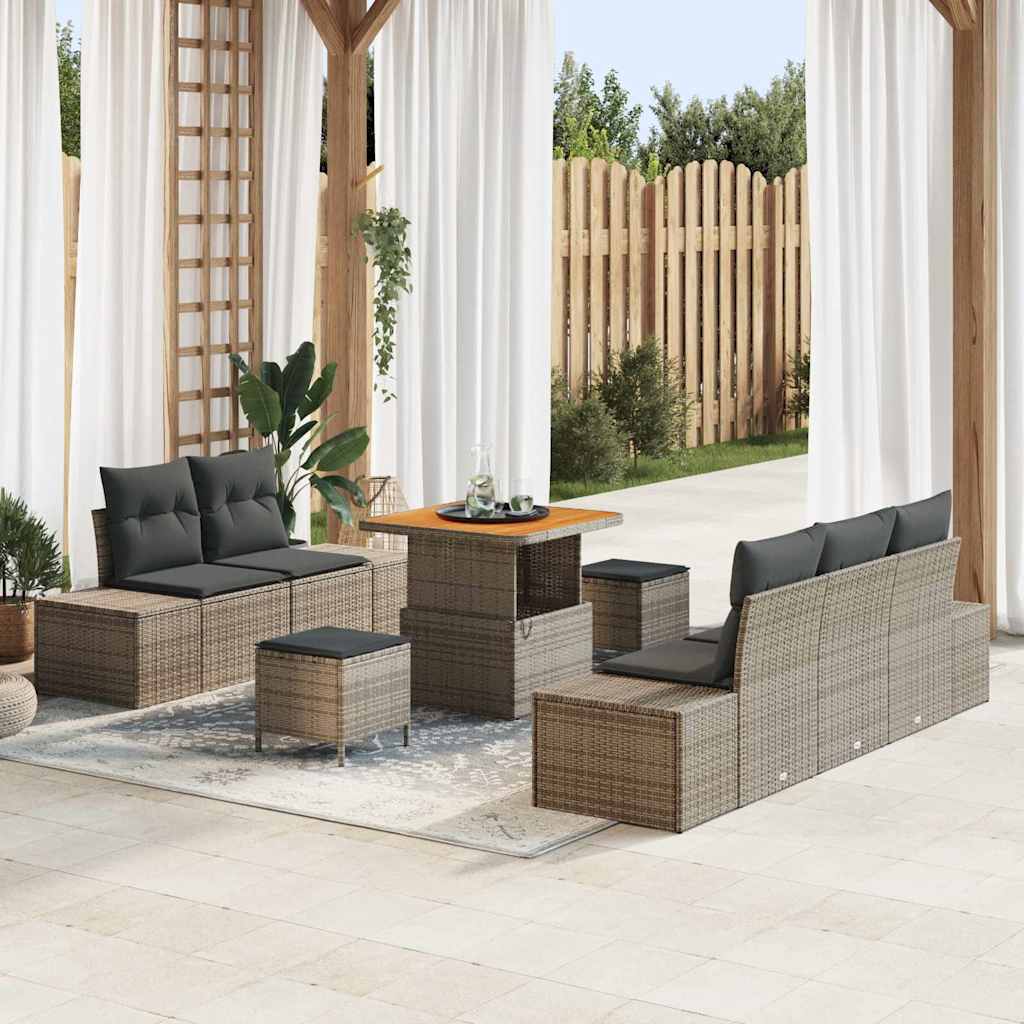 Set Divano da Giardino con cuscino 8 pcs Grigio Poly Rattan