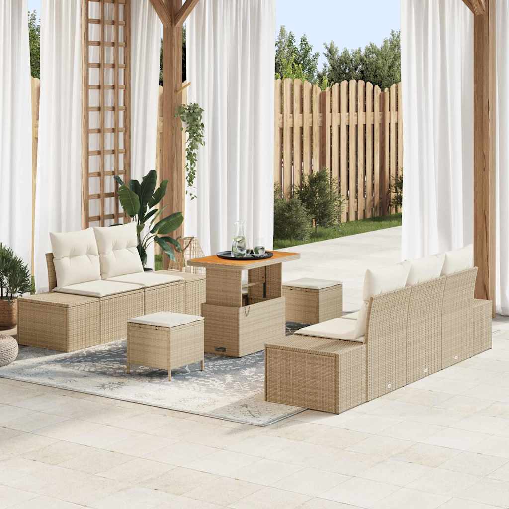Set Divano da Giardino con cuscino 8 pcs Beige Poly Rattan