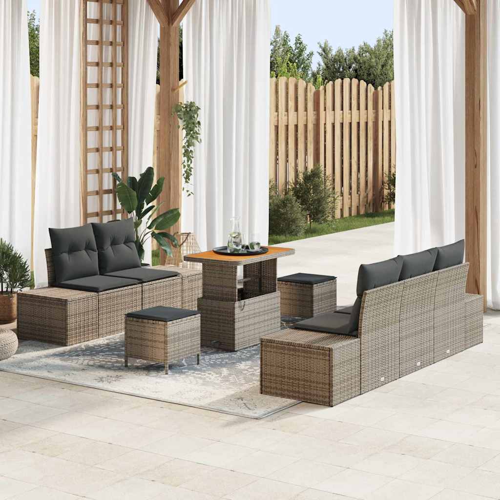 Set Divano da Giardino con cuscino 8 pcs Grigio Poly Rattan
