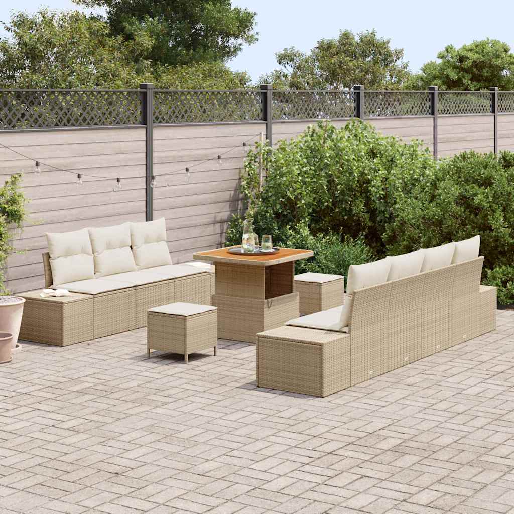 Set Divano da Giardino con cuscino 10 pcs Beige Poly Rattan