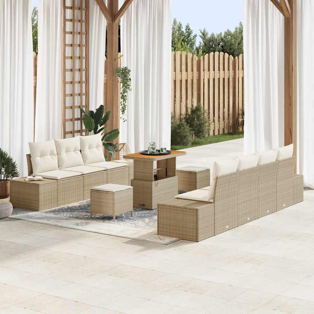 Set Divano da Giardino con cuscino 10 pcs Beige Poly Rattan