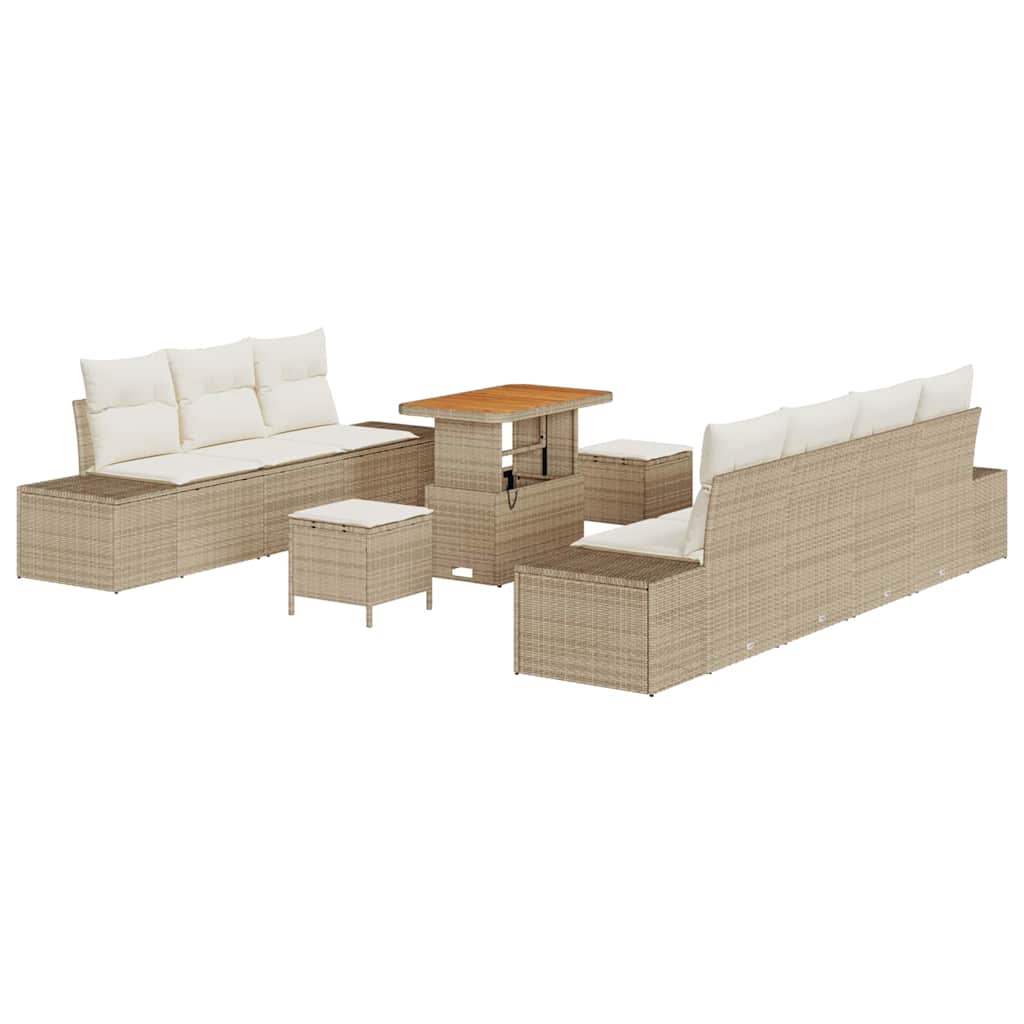 Set Divano da Giardino con cuscino 10 pcs Beige Poly Rattan