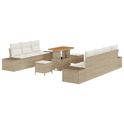 Set Divano da Giardino con cuscino 10 pcs Beige Poly Rattan