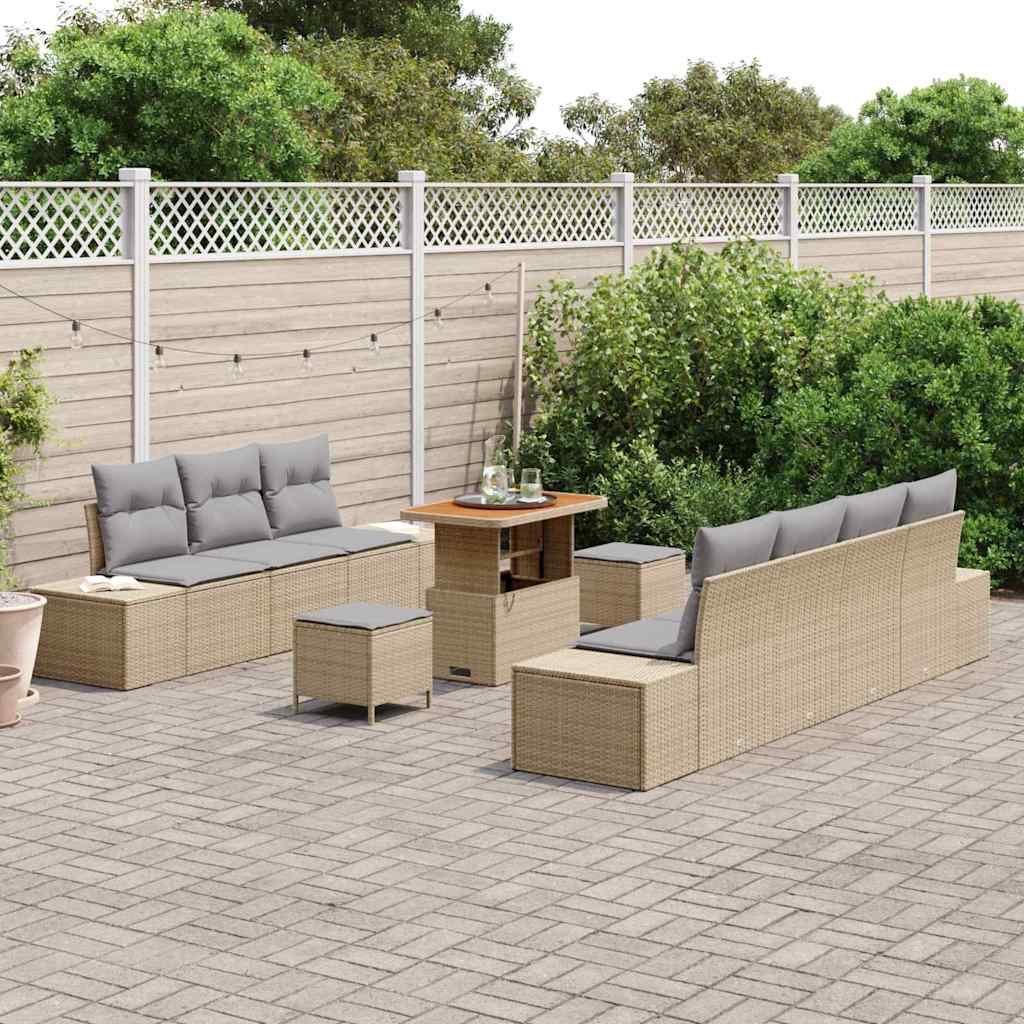 Set Divano da Giardino con cuscino 10 pcs Beige Poly Rattan